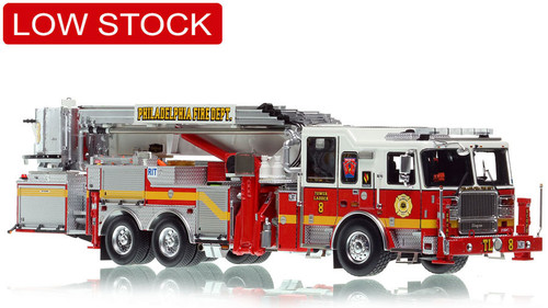 1:50 scale model of Philadelphia Fire Department 2021 Seagrave 75' Tower Ladder 8 1:50 scale model of Philadelphia Fire Department 2021 Seagrave 75' Tower Ladder 8