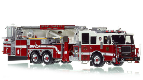1:50 scale model of Miller Place Fire Department 2013 Seagrave Attacker 95' Tower Ladder 4 1:50 scale model of Miller Place Fire Department 2013 Seagrave Attacker 95' Tower Ladder 4
