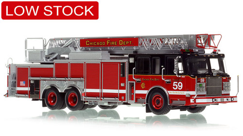 1:50 scale model of Chicago Fire Department 2010 Spartan 103' Rear Mount - Truck 59 - Wrightwood