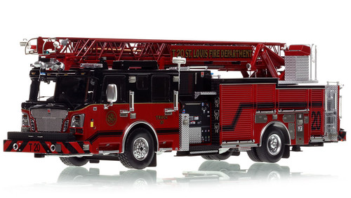 1:50 scale model of St. Louis Fire Department 2020 Spartan/Smeal 75' Truck 20 - North Riverfront