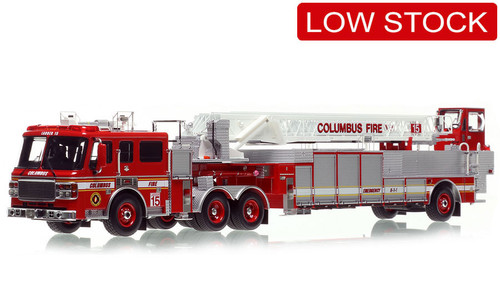 1:50 scale model of Columbus Division of Fire 2001 ALF Eagle/LTI 110’ TDA Ladder 15 - Driving Park
