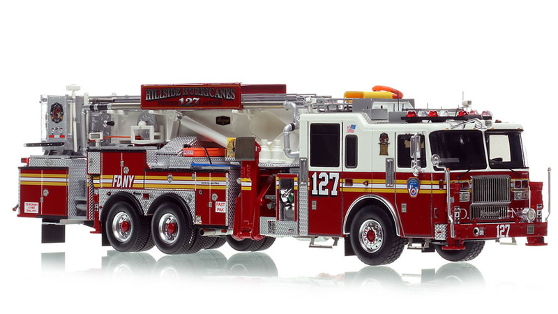 1:50 scale model of FDNY 2016 Seagrave Attacker 75' Tower Ladder 127 - Queens