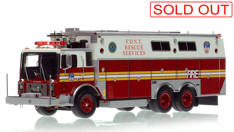1:50 scale model of FDNY 1985 Mack MC/Saulsbury Rescue Services - Ex R5 - Staten Island