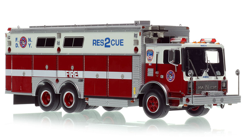 1:50 scale model of FDNY 1990 Mack MC/Saulsbury Rescue 2 - Brooklyn