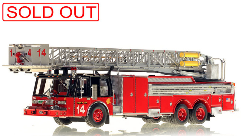 1:50 scale museum grade replica of Chicago Fire Department E-One Hurricane Tower Ladder 14