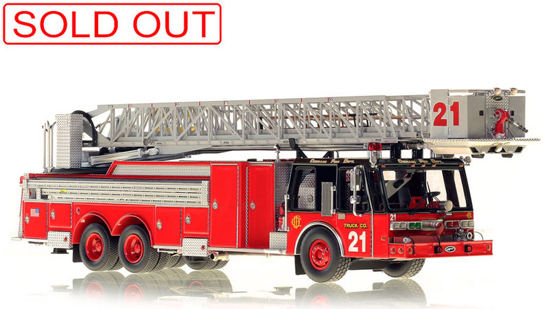 1:50 scale museum grade replica of Chicago Fire Department E-One Hurricane Tower Ladder 21