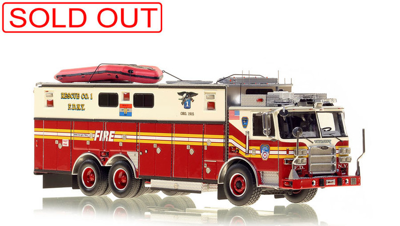 1:50 scale model of FDNY Pierce Arrow XT Rescue 1 - Manhattan