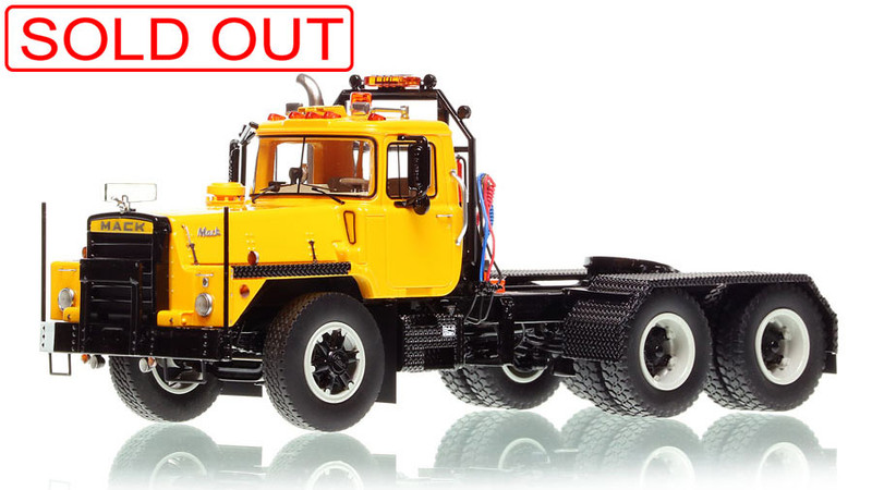 1:50 scale model of Mack DM 800 Tandem Axle Tractor - Yellow over Black