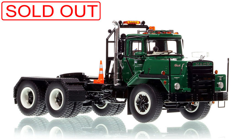 1:50 scale model of Mack DM 800 Tandem Axle Tractor - Green over Black