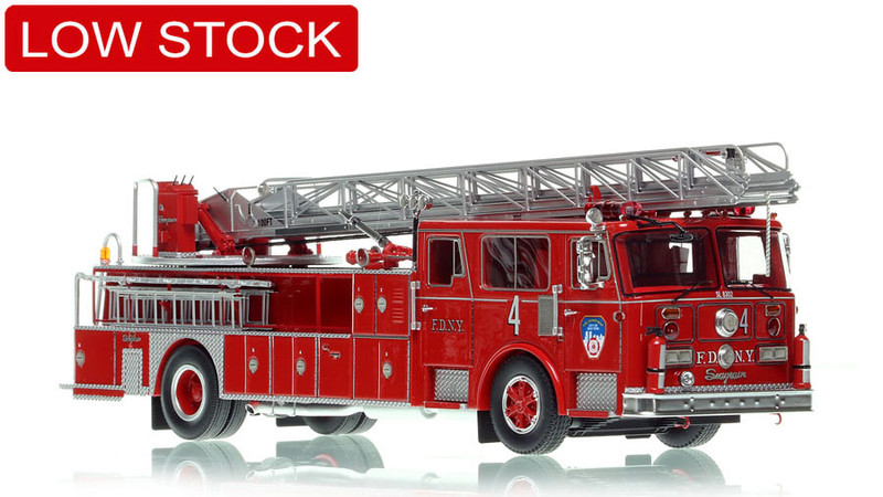 1:50 scale model of FDNY 1983 Seagrave 100' Ladder 4 - Manhattan