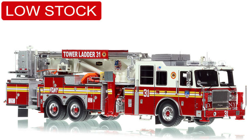 1:50 scale model of FDNY 2010 Seagrave Marauder II 75' Tower Ladder 31 - Bronx