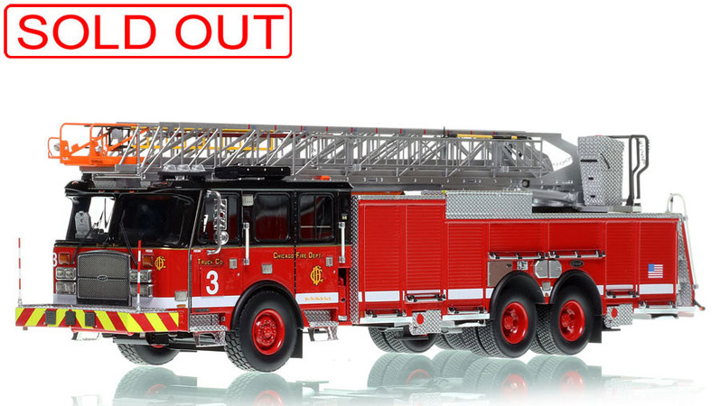 1:50 scale model of Chicago Fire Department 2020 E-One 100' Rear Mount - Truck 3