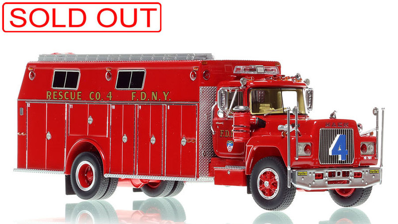 1:50 scale model of FDNY 1979 Mack® R/Pierce Rescue 4 - Queens