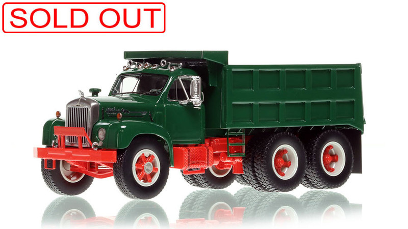 1:50 scale model of Mack® B61 SX Tandem Axle Dump Truck - Green over Red