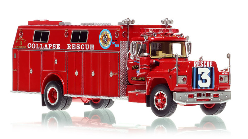1:50 scale model of FDNY 1979 Mack® R/Pierce Collapse Rescue 3 - Bronx