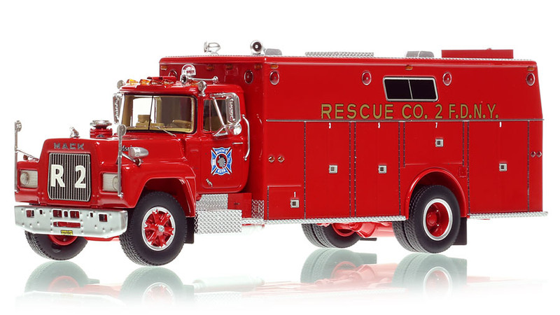 1:50 scale model of FDNY 1976 Mack® R/Hamerly Rescue 2 - Brooklyn
