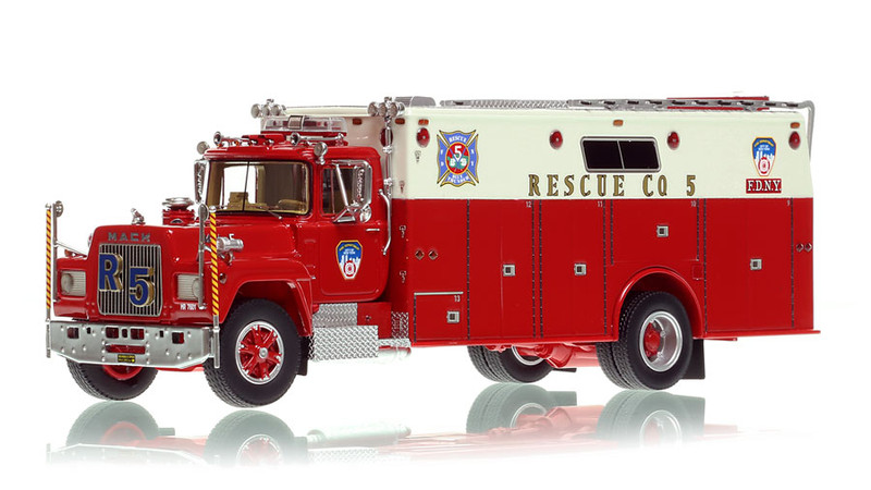 1:50 scale model of FDNY 1976 Mack® R/Hamerly Rescue 5 - Staten Island