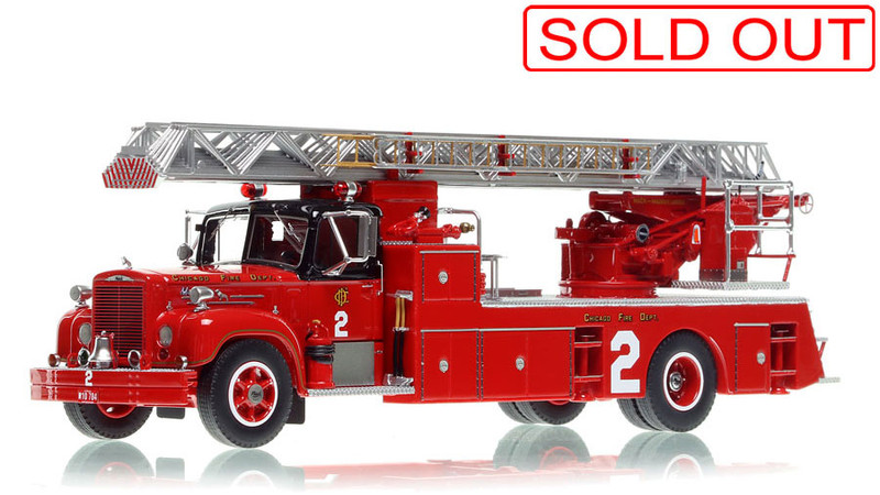 1:50 scale model of Chicago Fire Department 1960 Mack® B85F/Magirus 146' Aerial - Truck Co. 2