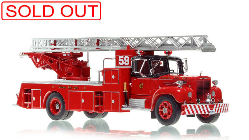 1:50 scale model of Chicago Fire Department 1959 Mack® B85F/Magirus 100' Aerial - Truck Co. 59