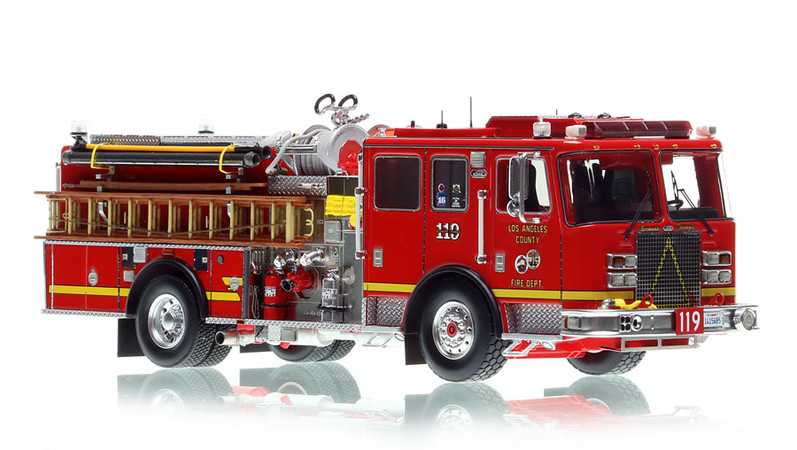 1:50 scale model of Los Angeles County Fire Department 2013 KME Predator Engine 119