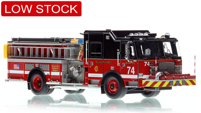 1:50 scale model of Chicago Fire Department 2019 E-One Cyclone II Engine 74