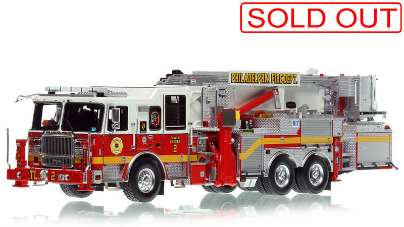 1:50 scale model of Philadelphia Fire Department 2021 Seagrave 75' Tower Ladder 2