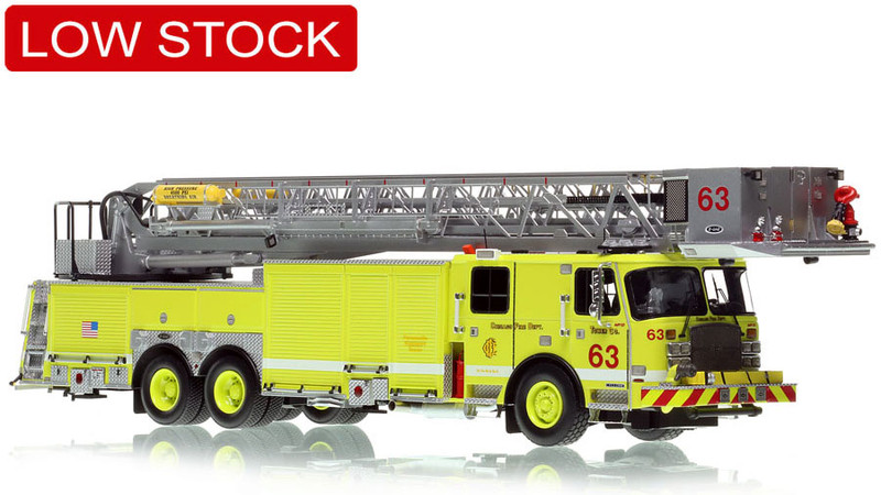 1:50 scale model of Chicago O'Hare 2021 E-One Cyclone II Tower Ladder 63