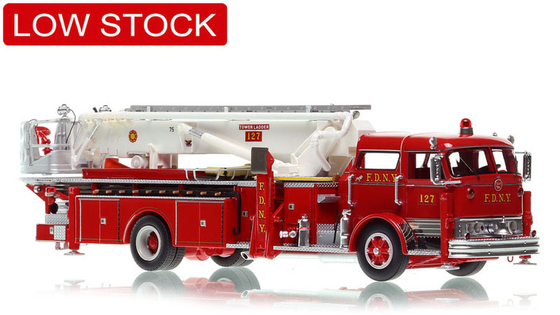 1:50 scale model of FDNY 1966 Mack® C/Eaton 75' Tower Ladder 127 - Queens