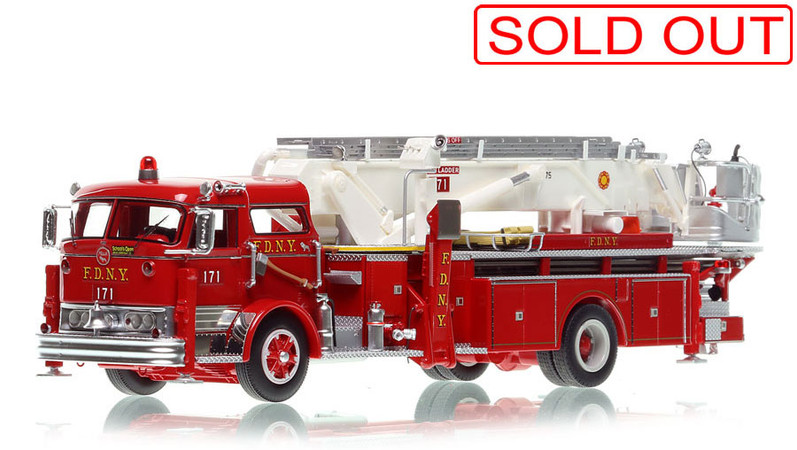 1:50 scale model of FDNY 1966 Mack® C/Eaton 75' Tower Ladder 171 - Queens