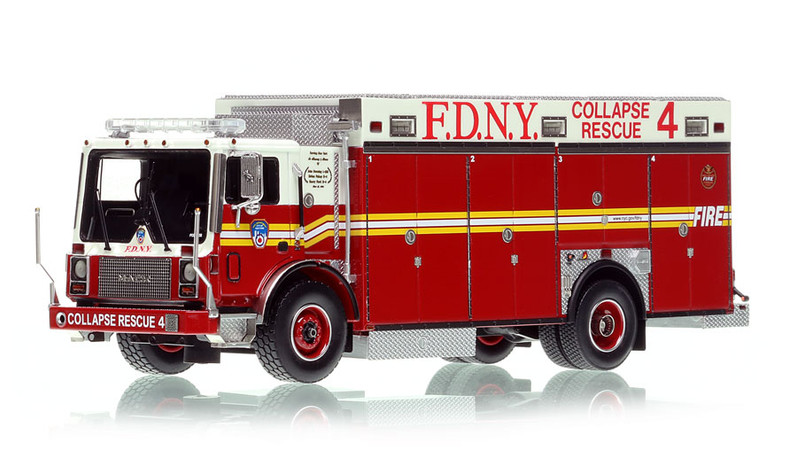 1:50 scale model of FDNY 2005 Mack MR/Ferrara Collapse Rescue 4 - Queens