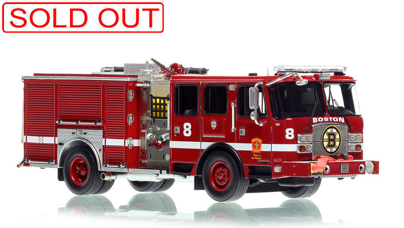 1:50 scale model of Boston Fire Department 2018 E-One Typhoon Engine 8