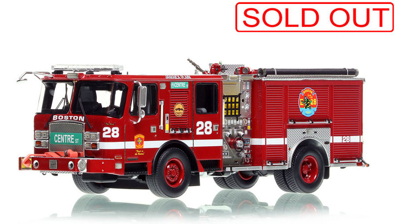 1:50 scale model of Boston Fire Department 2017 E-One Typhoon Engine 28