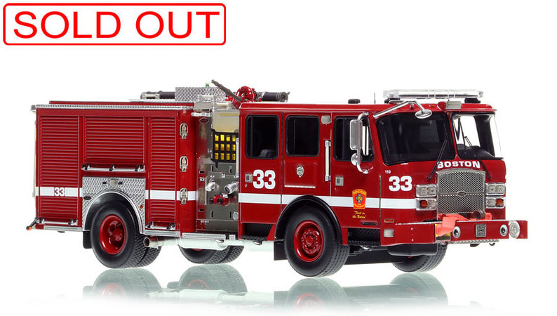 1:50 scale model of Boston Fire Department 2017 E-One Typhoon Engine 33