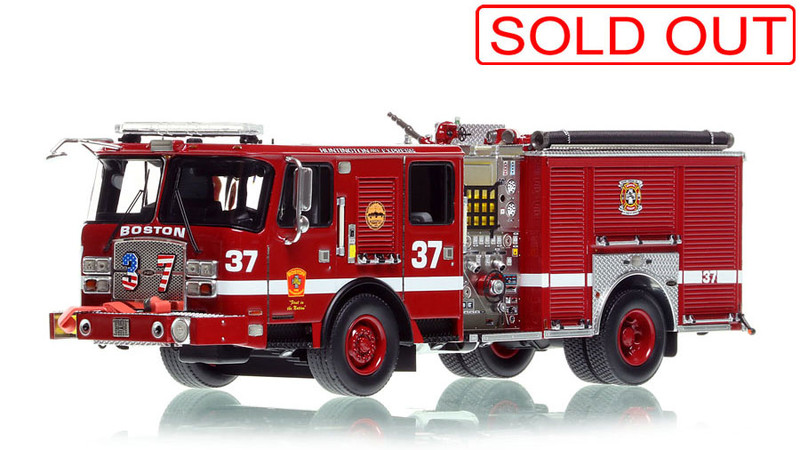 1:50 scale model of Boston Fire Department 2017 E-One Typhoon Engine 37