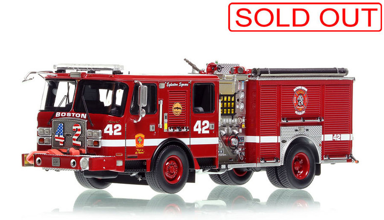 1:50 scale model of Boston Fire Department 2017 E-One Typhoon Engine 42