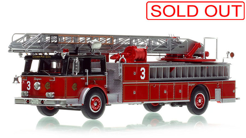 1:50 scale model of Chicago Fire Department 1969 Seagrave 100' Ladder - H&L Co. 3 - Downtown