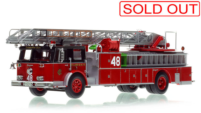 1:50 scale model of Chicago Fire Department 1970 Seagrave 100' Ladder - H&L Co. 48