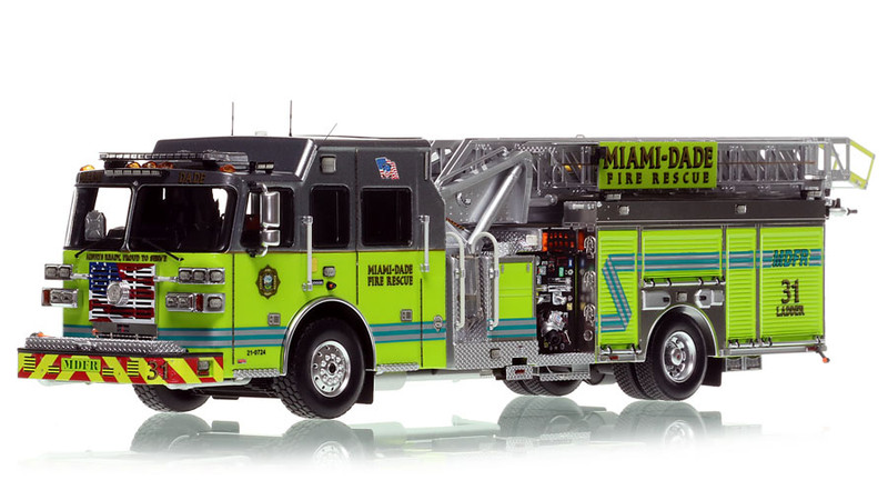 1:50 scale model of Miami-Dade Fire Rescue 2021 Sutphen Monarch Ladder 31 - North Miami Beach
