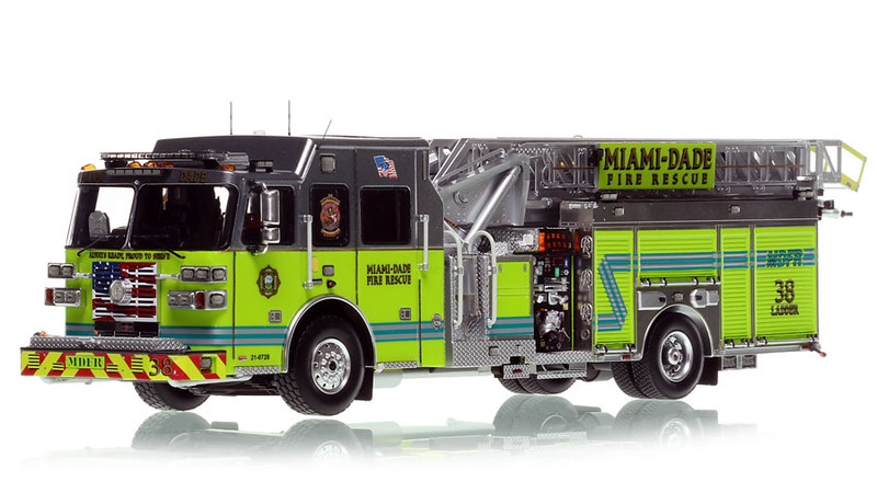 1:50 scale model of Miami-Dade Fire Rescue 2021 Sutphen Monarch Ladder 38 - Golden Glades