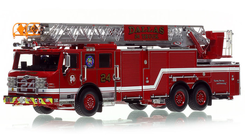 1:50 scale model of Dallas Fire-Rescue 2022 Pierce Velocity Ascendant 107' Truck 24 - Fort Hatcher