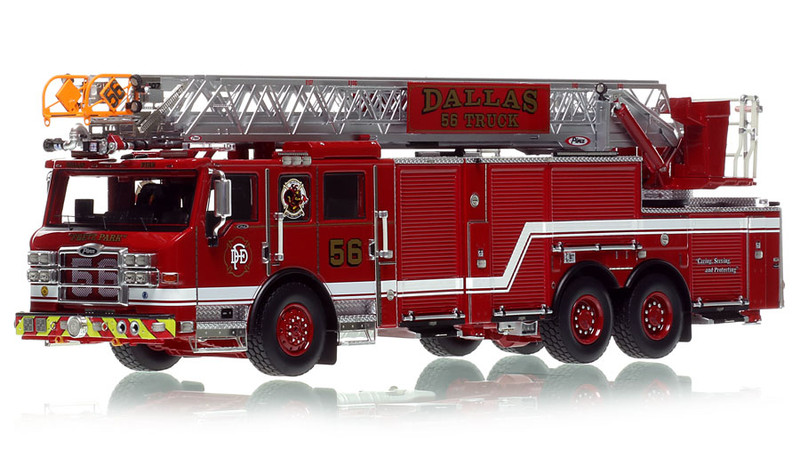1:50 scale model of Dallas Fire-Rescue 2022 Pierce Velocity Ascendant 107' Truck 56 - Fretz Park