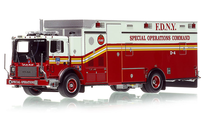 1:50 scale model of FDNY 2006 Mack MR/Ferrara Decontamination Unit 4 - Citywide
