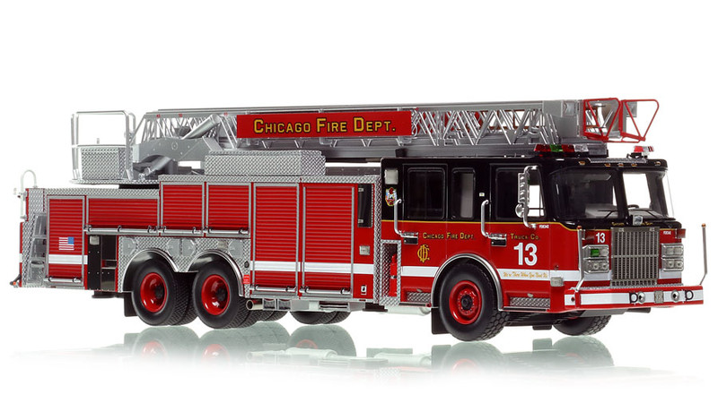 1:50 scale model of Chicago Fire Department 2011 Spartan 103' Rear Mount - Truck 13 - Avondale