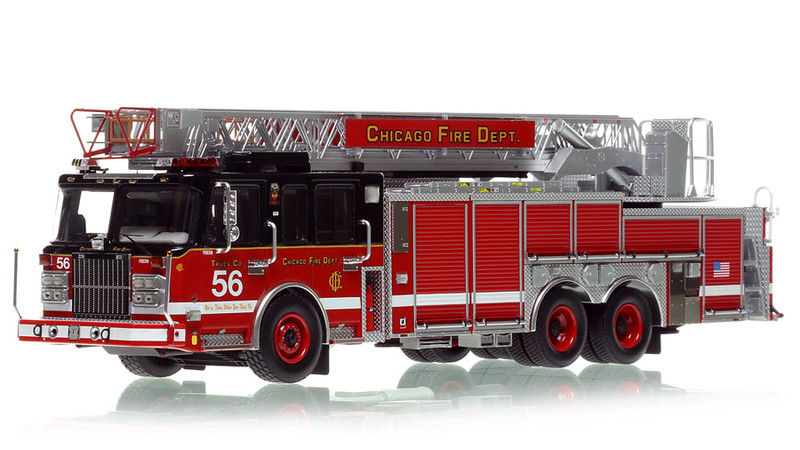 1:50 scale model of Chicago Fire Department 2010 Spartan 103' Rear Mount - Truck 56 - Lincoln Wood