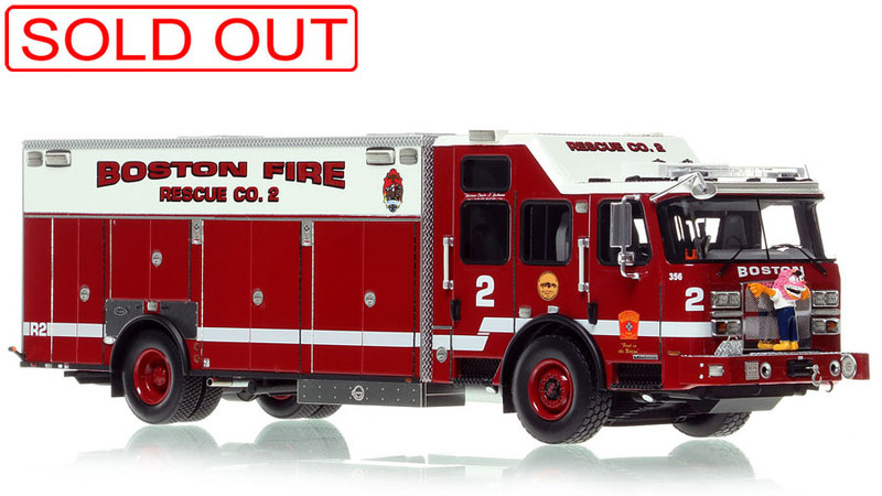1:50 scale model of Boston Fire Department 2021 E-One Typhoon Rescue 2 - Roxbury