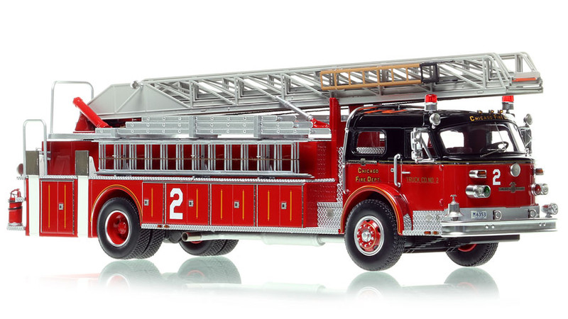 1:50 scale model of Chicago 1975 American LaFrance 100' Ladder Chief - H&L Co. 2 - West Loop