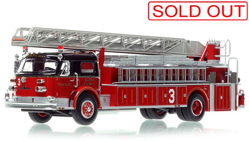 1:50 scale model of  Chicago 1975 American LaFrance 100' Ladder Chief - H&L Co. 3 - North Loop
