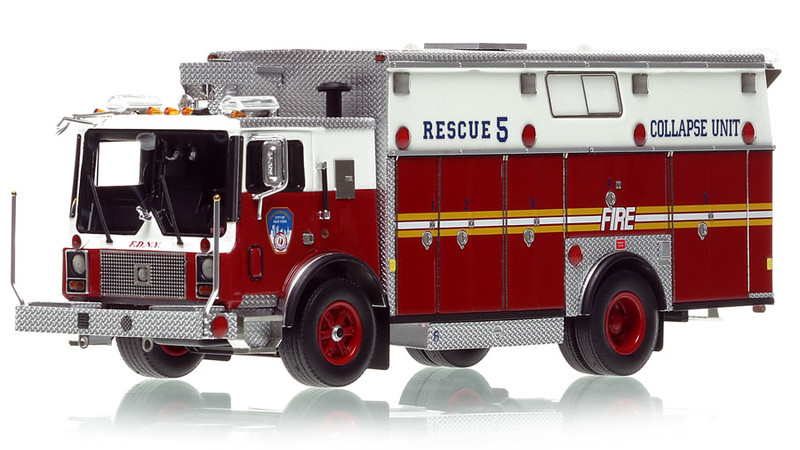 1:50 scale model of FDNY 1991 Mack MC/1982 Saulsbury Collapse Unit 5 - Staten Island