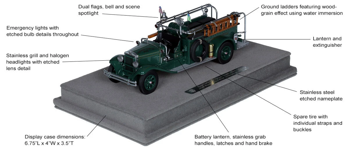 Specs and Features of the 1:50 scale model of the NYPD 1930 Mack ESU