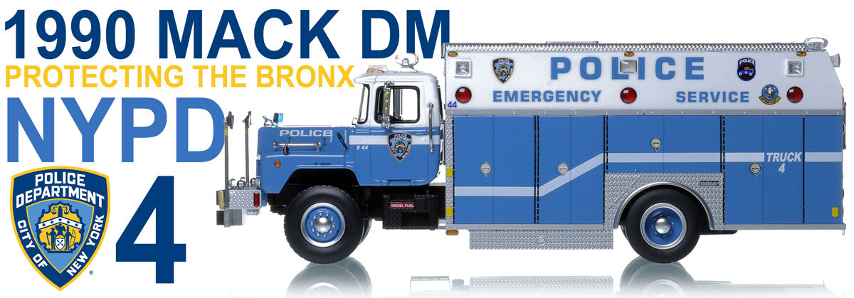 1:50 scale model of New York City Police Department 1990 Mack DM/Saulsbury ESS 4 - Bronx